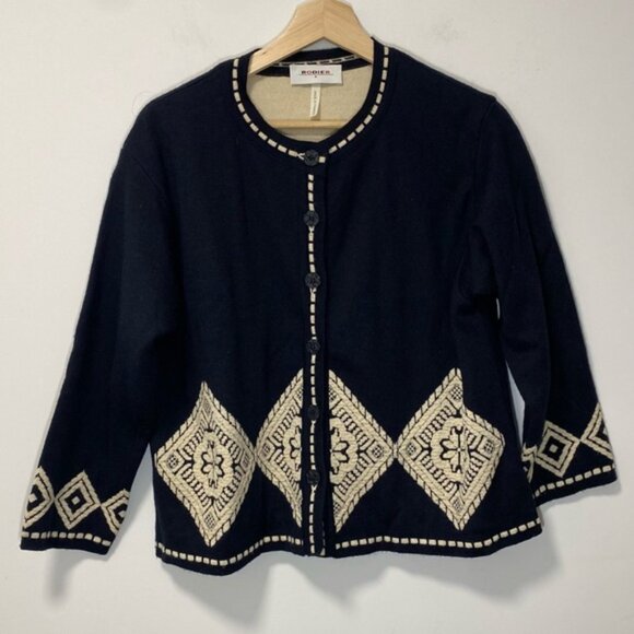 Rodier Paris Wool Knit Cardigan Black & Cream – Made in France – Size M - Picture 5 of 10